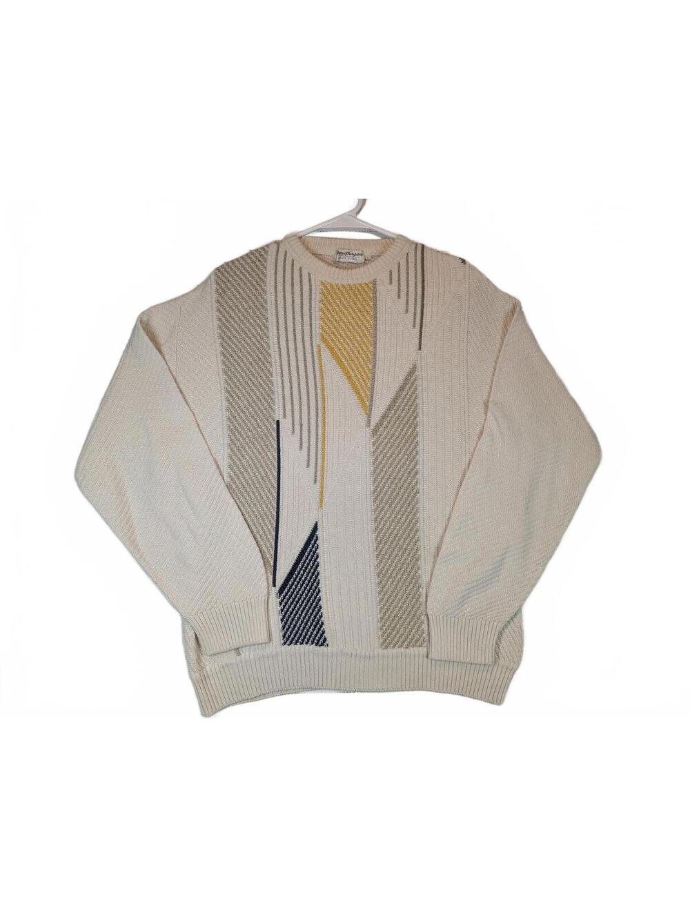 Norm Thompson Geometric Knit Sweater Crewneck Textured Mens Large Italy